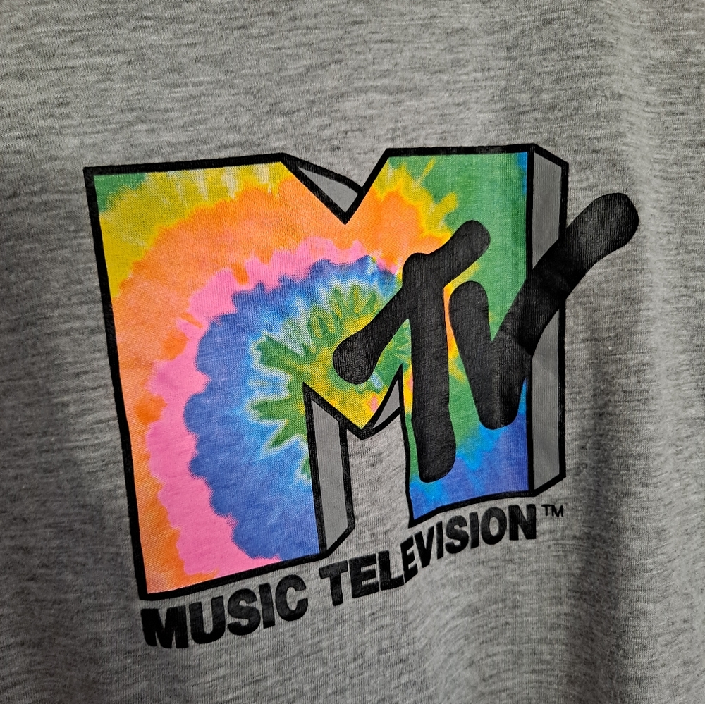 MTV grey and tye dye cropped short sleeve t shirt, small - Picture 2 of 3